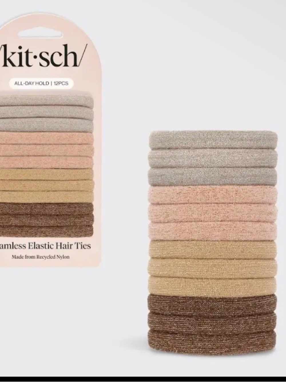 kitsch Neutral Metallic Seamless Elastic Hair Ties - 12-Pack - Picture 2 of 3